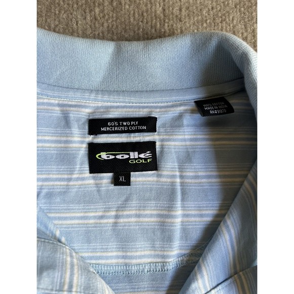Bolle Golf Polo Shirt Short Sleeve Blue White Stripes Men's Size XL 100% Cotton‎ - Picture 2 of 5